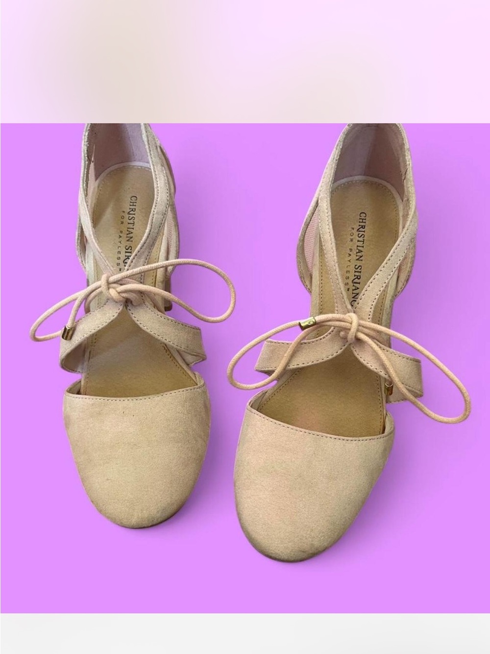 Pink heeled shoes with ties